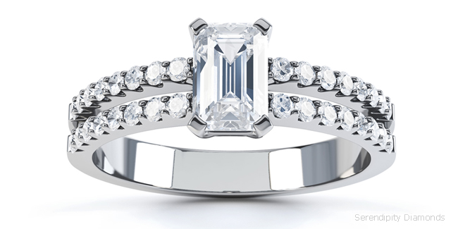 double shoulders within an Emerald cut engagement ring design