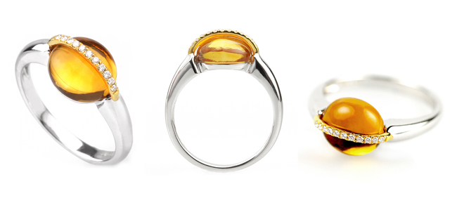 Cabochon example created from a citrine stone with pave set diamonds. 