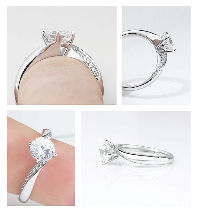 Burlesque, a 1 carat diamond engagement ring with sweeping, contoured diamond shoulders.