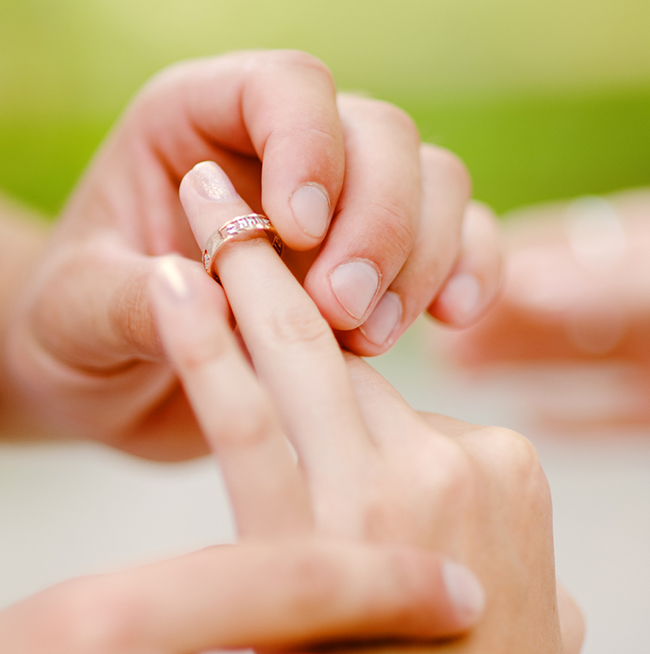 Wedding ring on ring finger