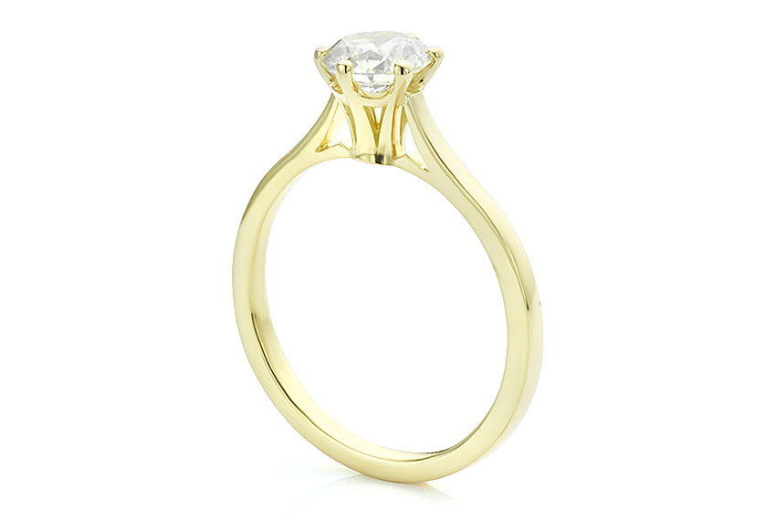 Flute, slim engagement ring with a tall setting