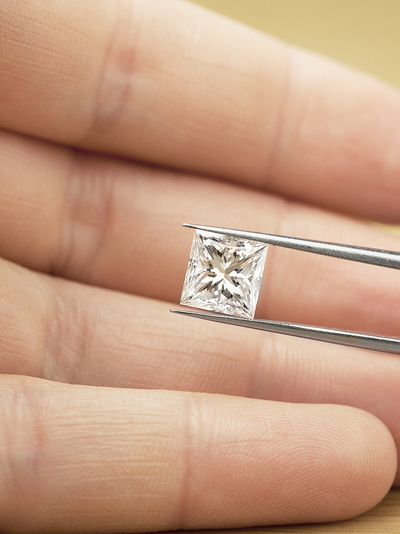 3 carat princess cut diamond in hand