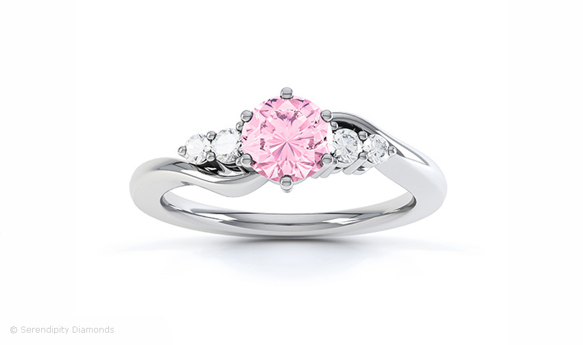 Tickled Pink 5 Stone Diamond engagement ring featuring a pink diamond or sapphire middle