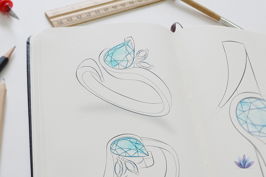 Three stone diamond ring sketch