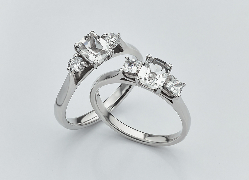 Three stone cushion cut engagement rings - Cushion and Princess 3 Stone and Cushion and round three stone