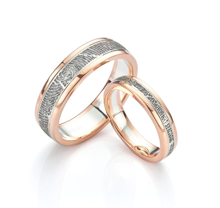White and Rose Gold Wedding Rings for Bride and Groom