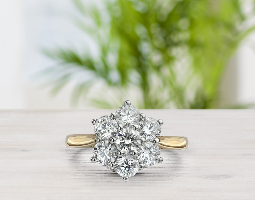 Daisy 7 stone diamond cluster engagement ring