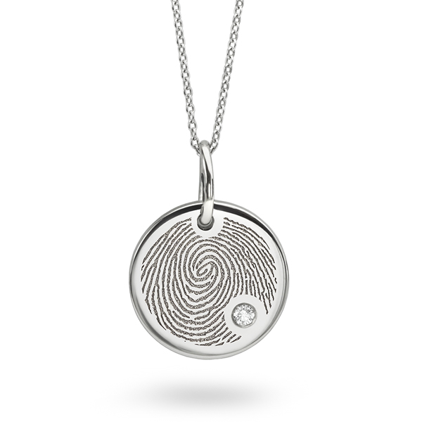 Fingerprint necklace with diamond in a round design