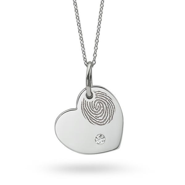 Heart shaped fingerprint pendant with diamond