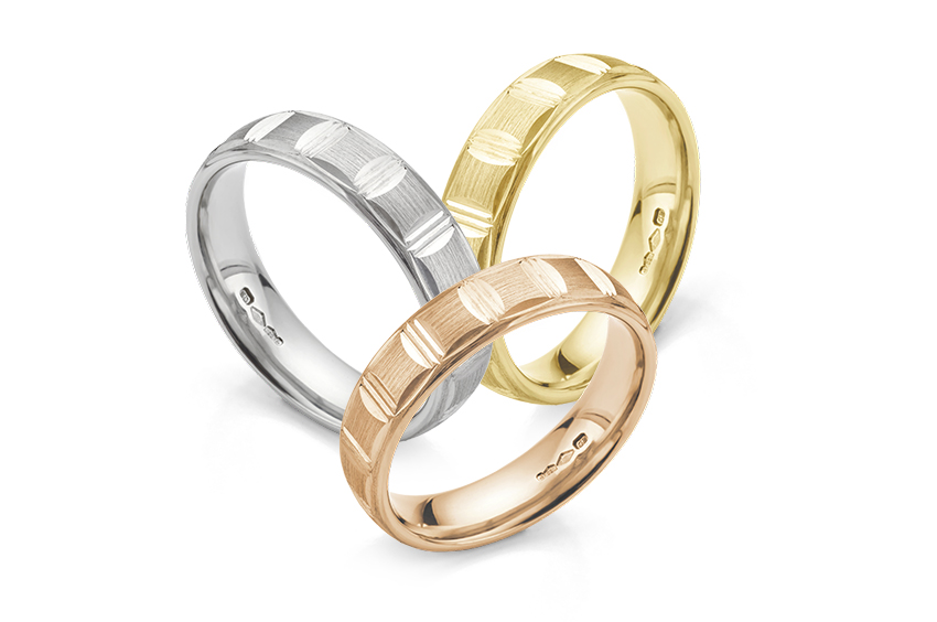 Brush Patterned Wedding Rings Rose Gold, White Gold, Yellow Gold