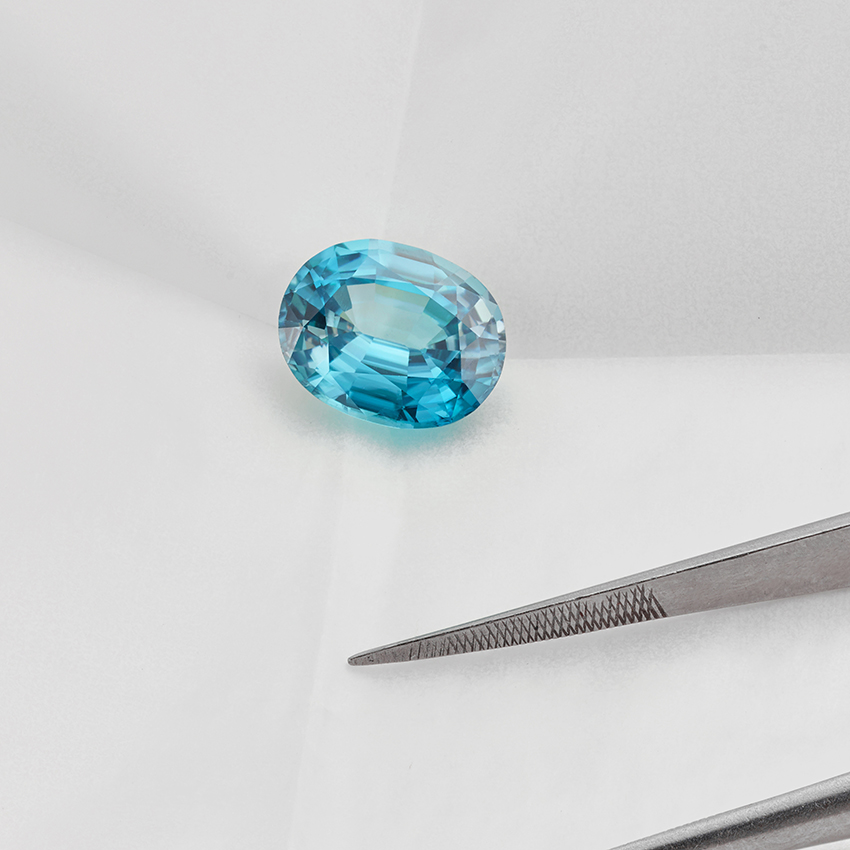 Oval 4ct Blue Zircon before it was set into the ring