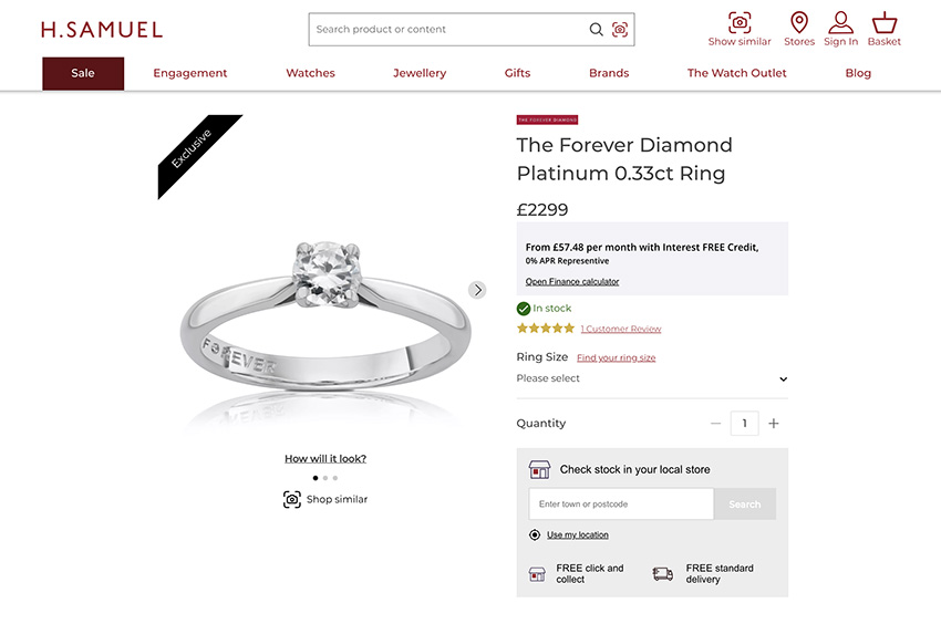 H. Samuel engagement ring example for over £2000