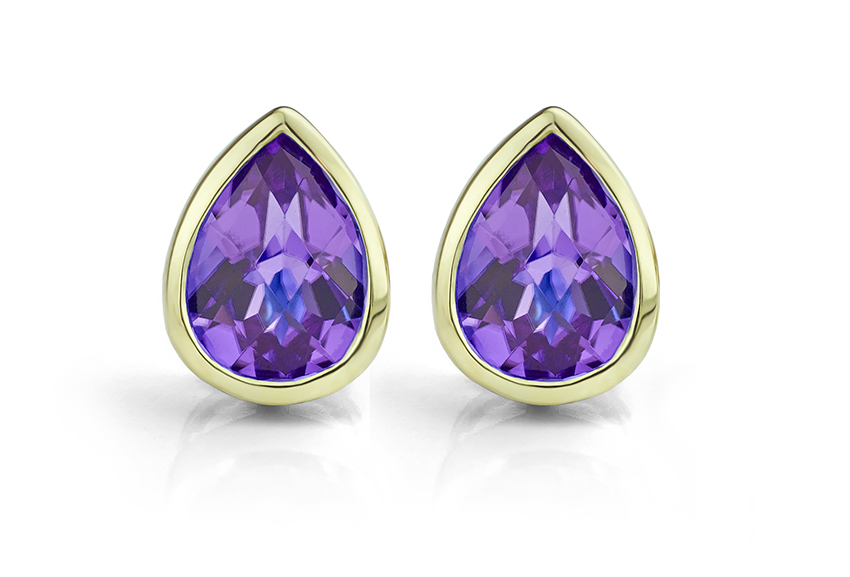 Amethyst stud earrings. Birthstone earrings for February.