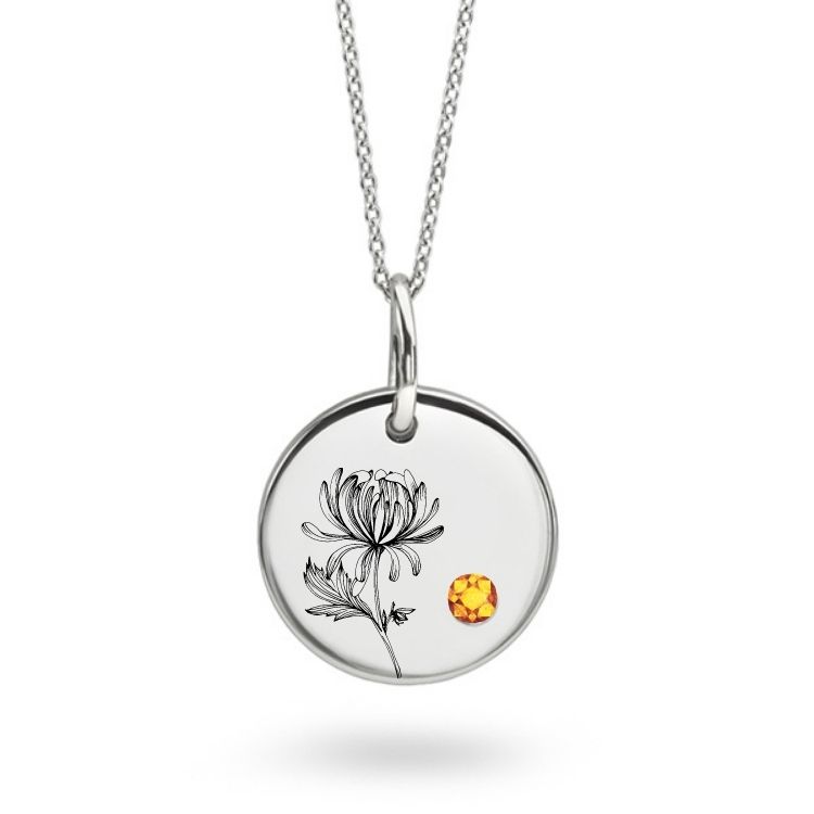 Chrysanthemum flower engraved necklace 