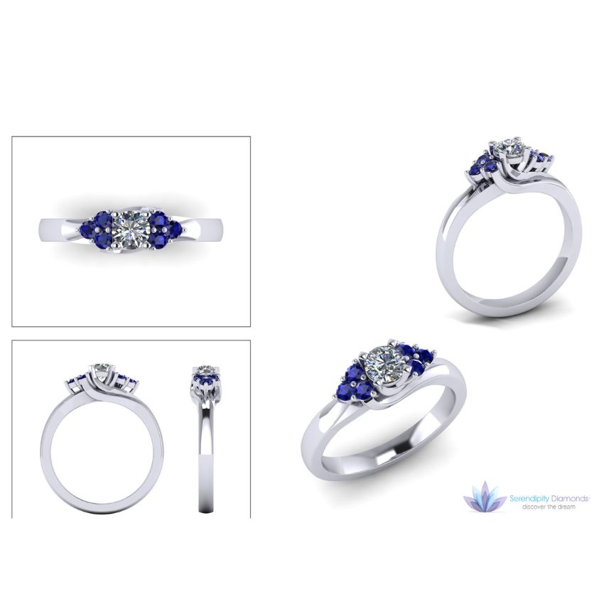 Blue sapphire and diamond CAD