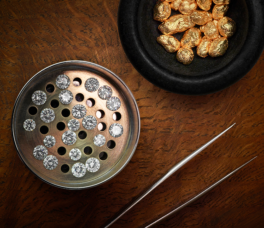 Gold and diamonds, both rare and formed by nature.