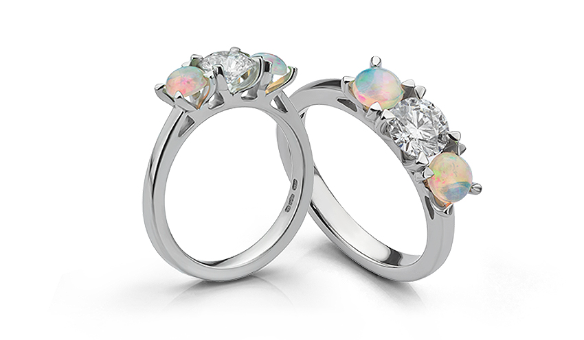 opal and diamond three stone engagement ring