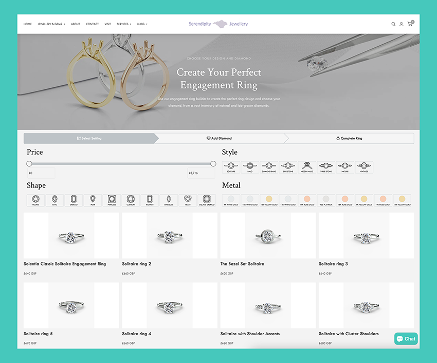 Engagement ring builder tool