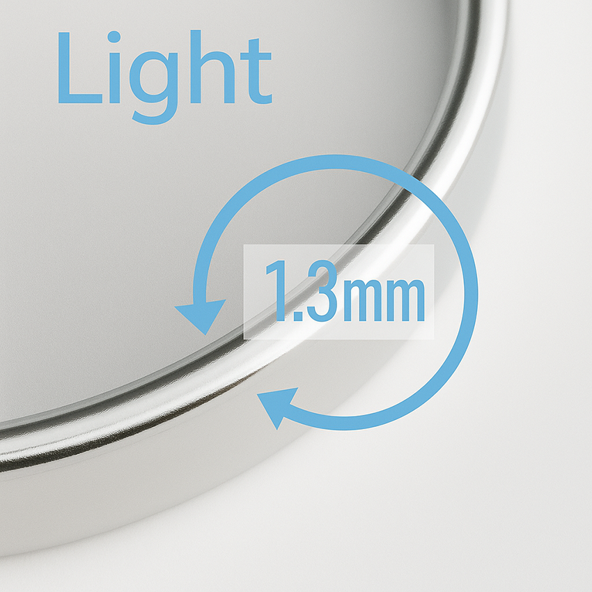 Light weight wedding ring 1.3mm in depth showing the cross section and depth