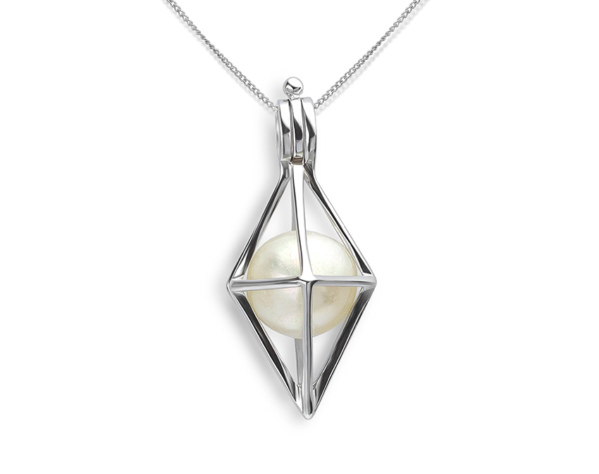 Geometric pearl cage necklace in 925 Silver