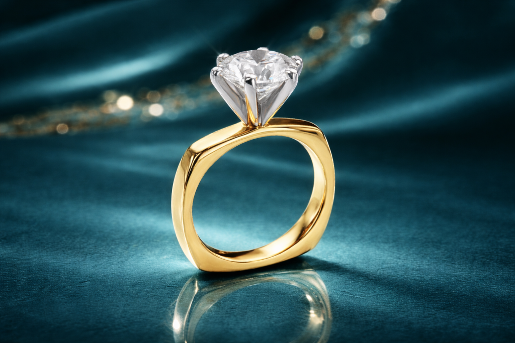 Euroshank Engagement Ring on Teal Background