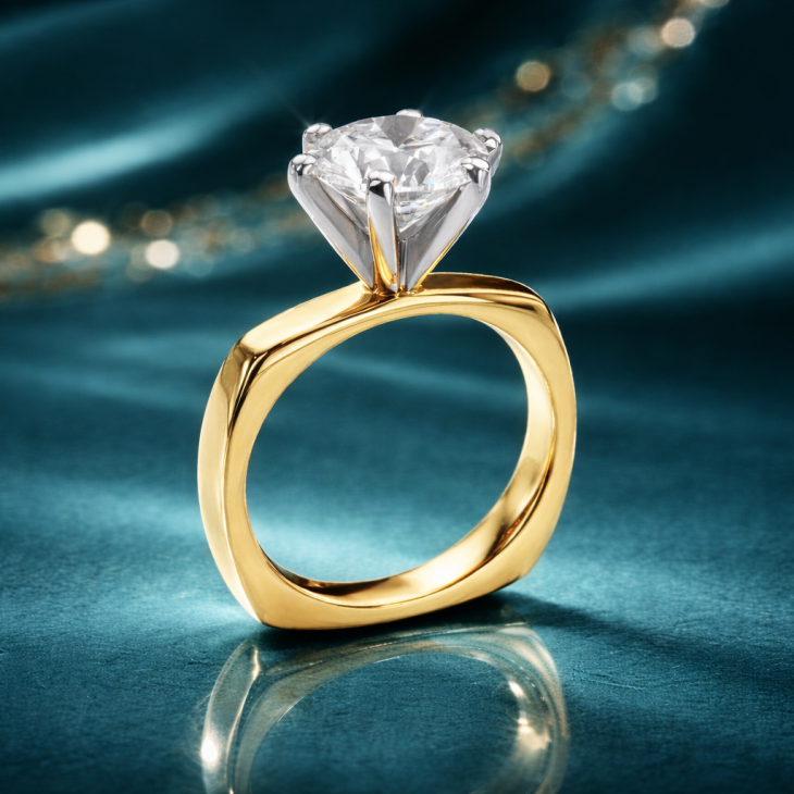 Euroshank Engagement Ring on Teal Background