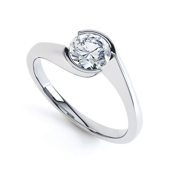 Crossover Bezel Round Solitaire Engagement Ring Main Image