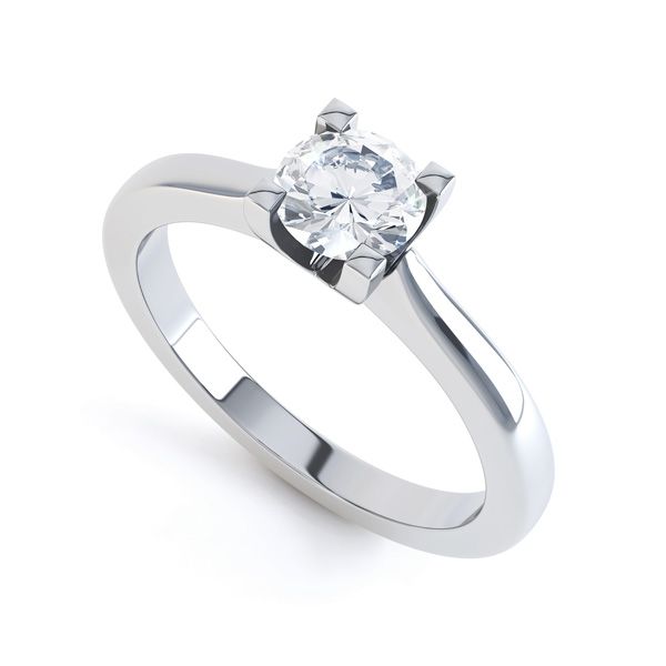 Squared 4 Claw Round Diamond Solitaire Ring Main Image