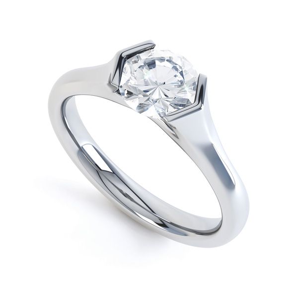 V Shaped Part Bezel Diamond Engagement Ring Main Image