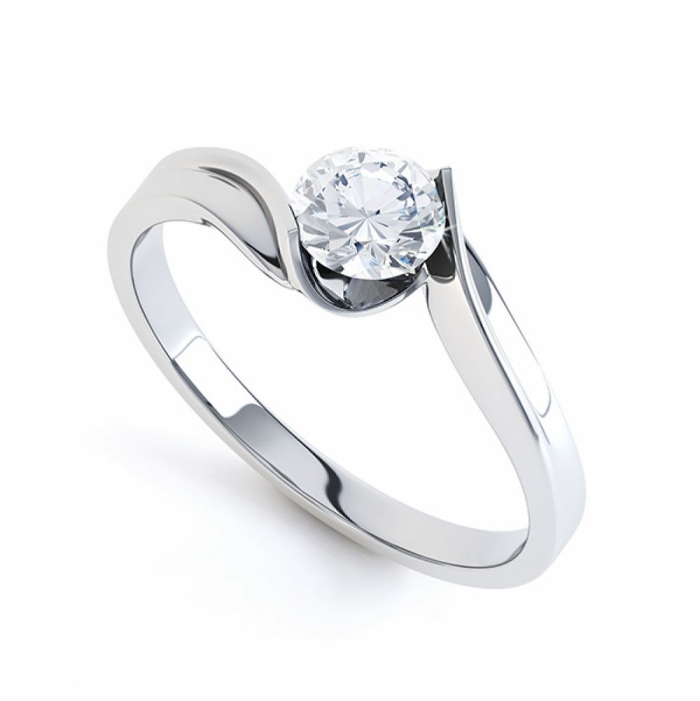 Tension Set Twist Round Solitaire Engagement Ring