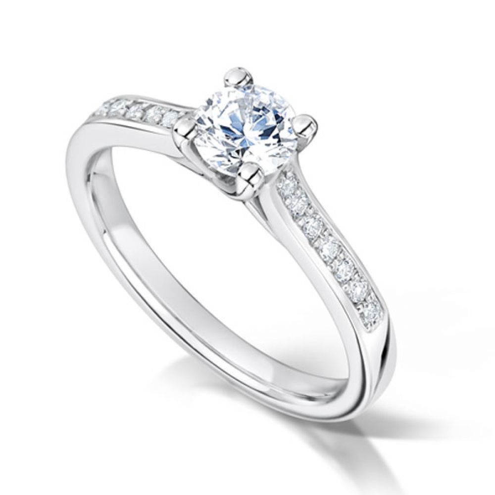 Diamond Shoulder 4 Claw Solitaire Engagement Ring In White Gold