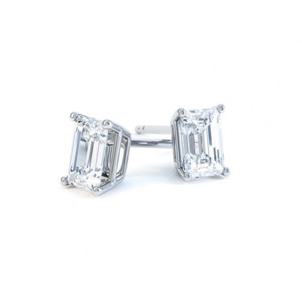 4 Claw Emerald Cut Diamond Stud Earrings Main Image