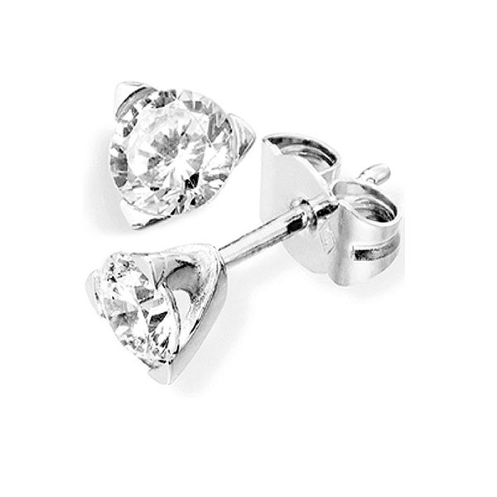 3 Claw Round Diamond Stud Earrings