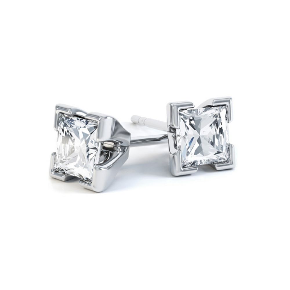 4 Claw Tiffany Style Princess Cut Diamond Earrings