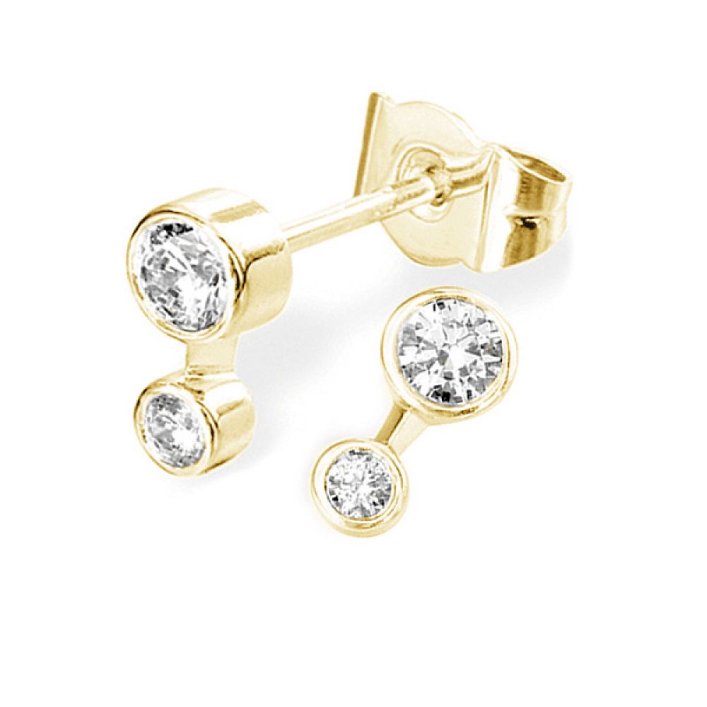 2 Stone Bezel Set Round Diamond Earrings In Yellow Gold