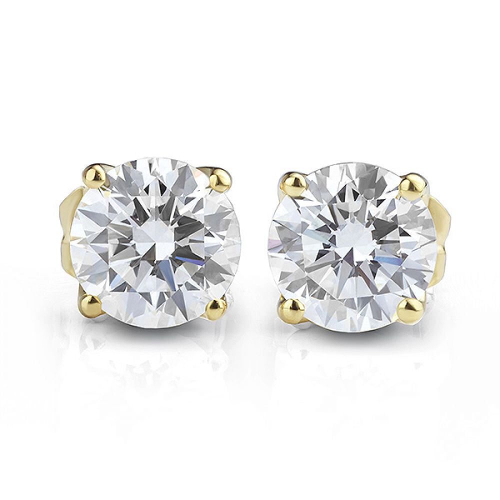 Paris 4 claw modern stud earrings front view in yellow gold