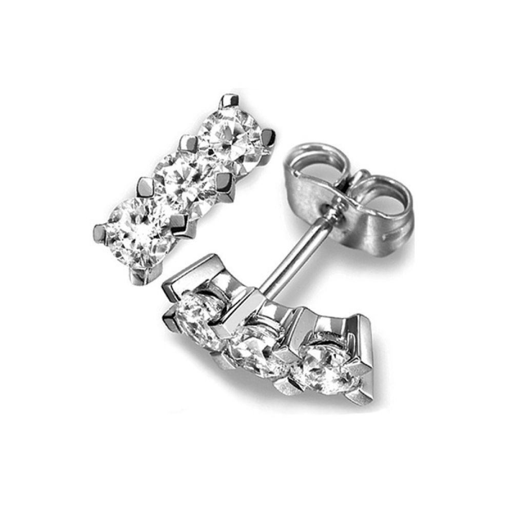 3 Stone Trilogy Diamond Earrings Squared Claws - Platinum 3 Stone Trilogy Diamond Earrings Squared Claws - Platinum