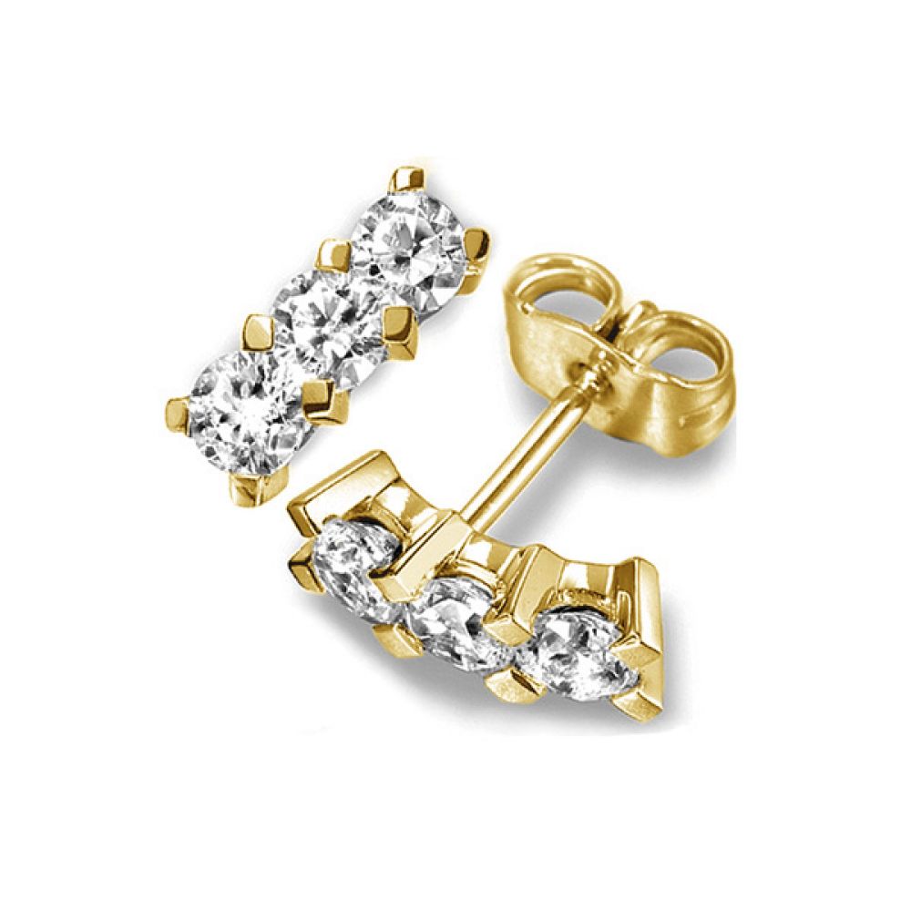 3 Stone Trilogy Diamond Earrings Squared Claws - Yellow 3 Stone Trilogy Diamond 3 Stone Trilogy Diamond Earrings Squared Claws - YellowEarrings Squared Claws In Yellow Gold