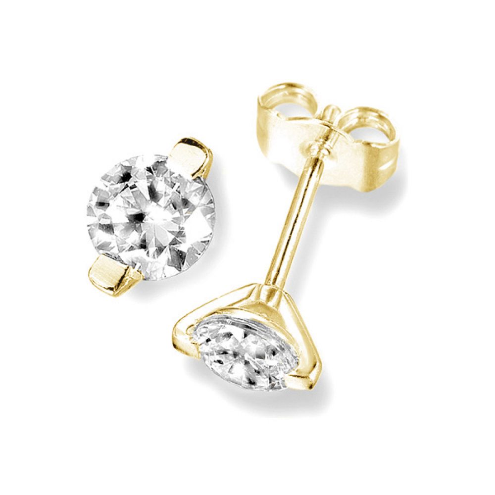 2 Claw Round Solitaire Diamond Earrings In Yellow Gold 2 Claw Round Solitaire Diamond Earrings In Yellow Gold