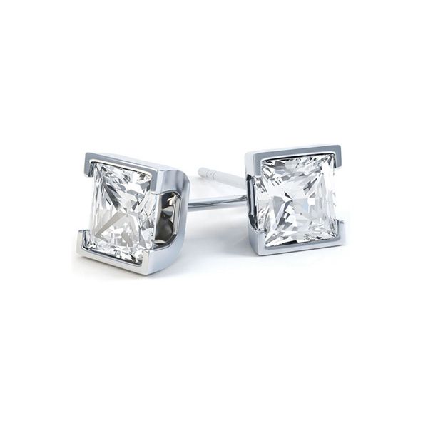 Princess Cut Diamond Earrings Part Bezel Setting Celeste Ed018 Princess Cut Diamond Earrings With Part Bezel Setting