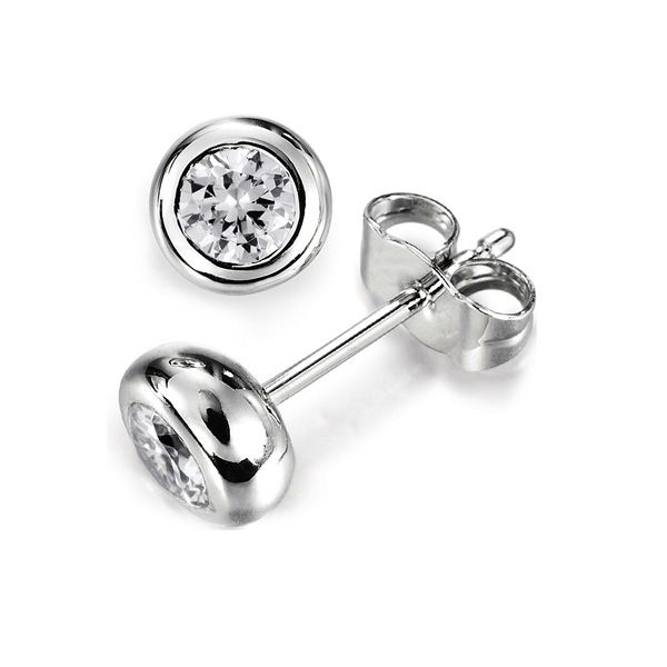 Solitaire Diamond Earrings Doughnut Bezel Setting Main Image