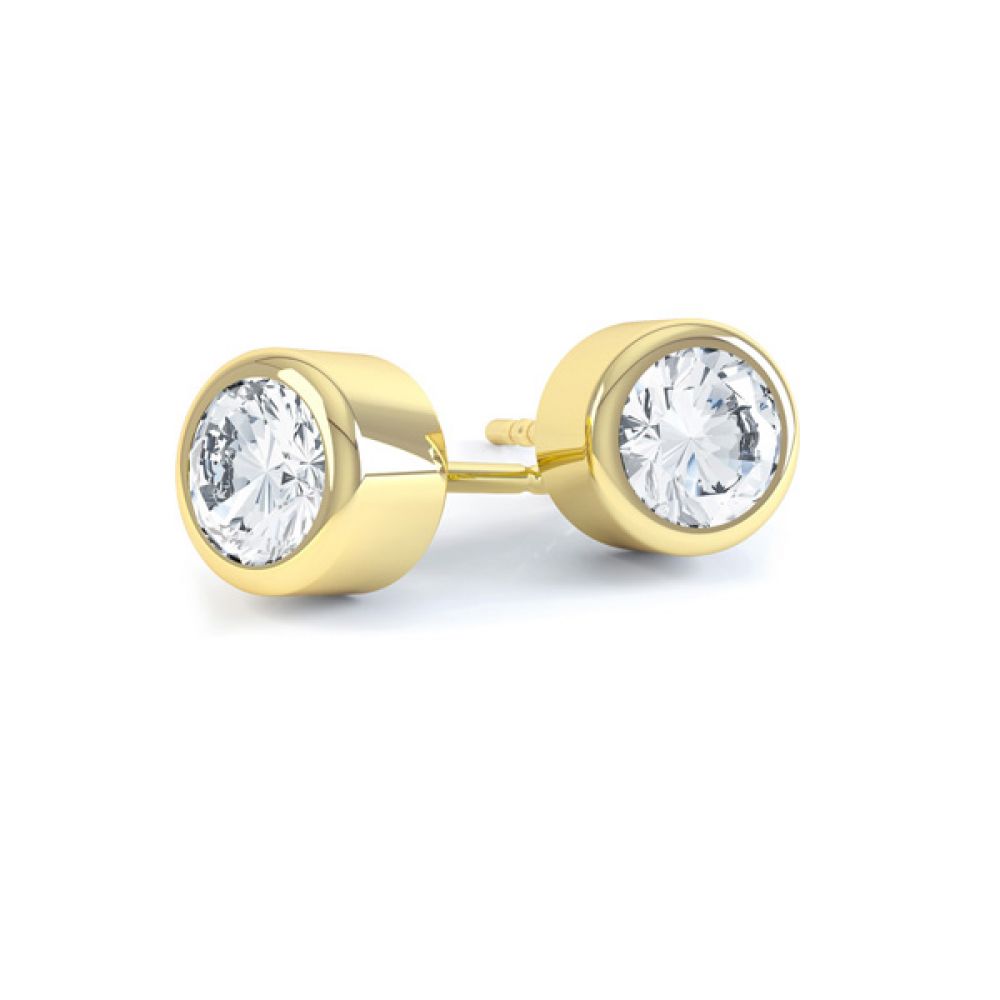 Cylindrical Bezel Round Diamond Stud Earrings In Yellow Gold