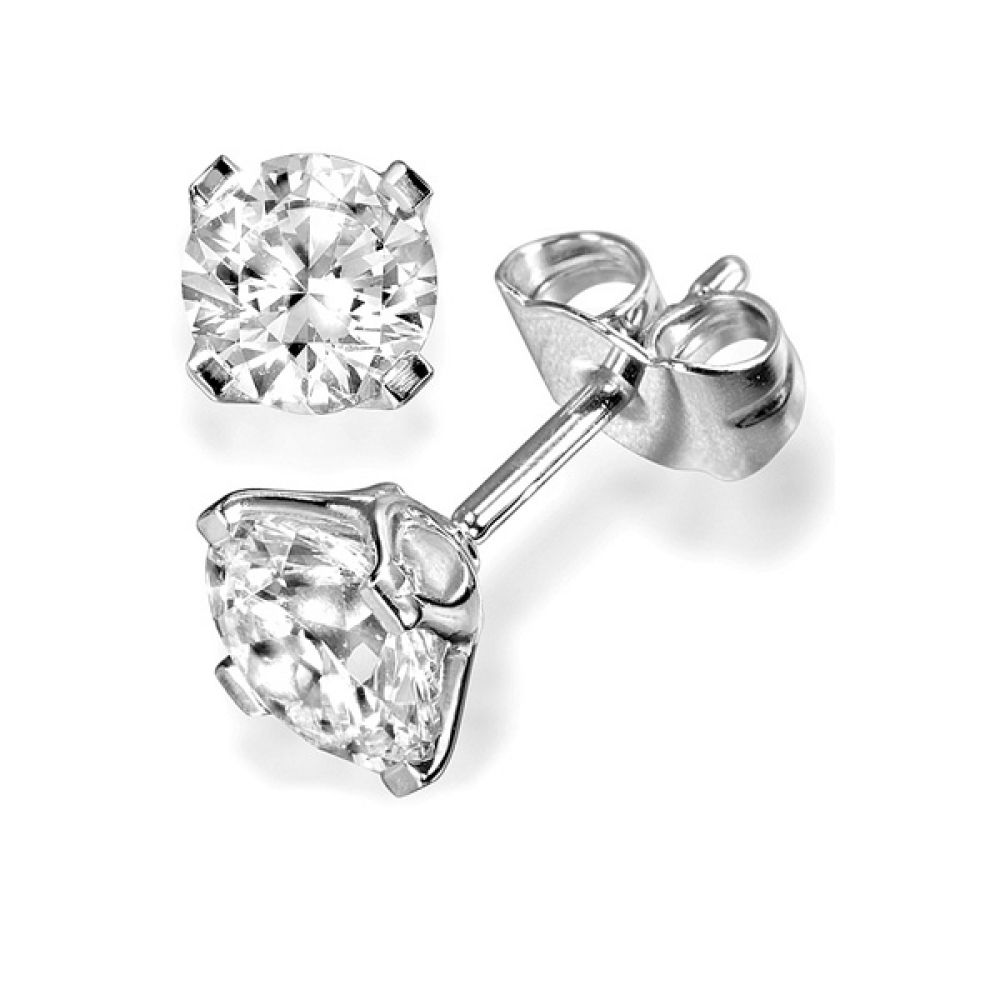 4 Claw Round Diamond Earrings Crown Setting