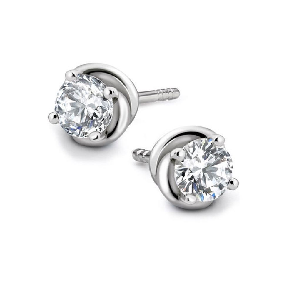 Knot Styled 4 Claw Diamond Stud Earrings