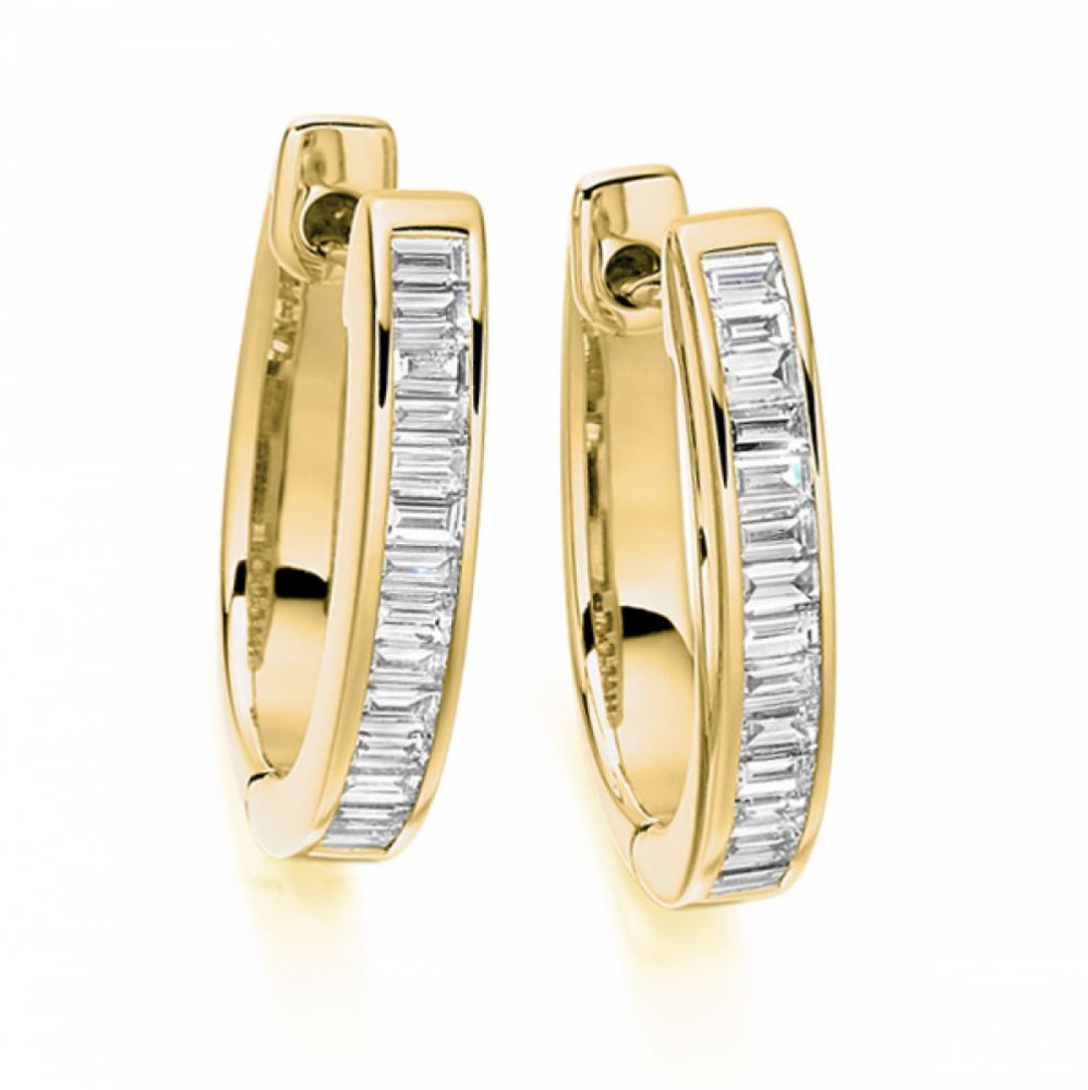 0.55cts Baguette Cut Diamond Hoop Earrings In Yellow Gold