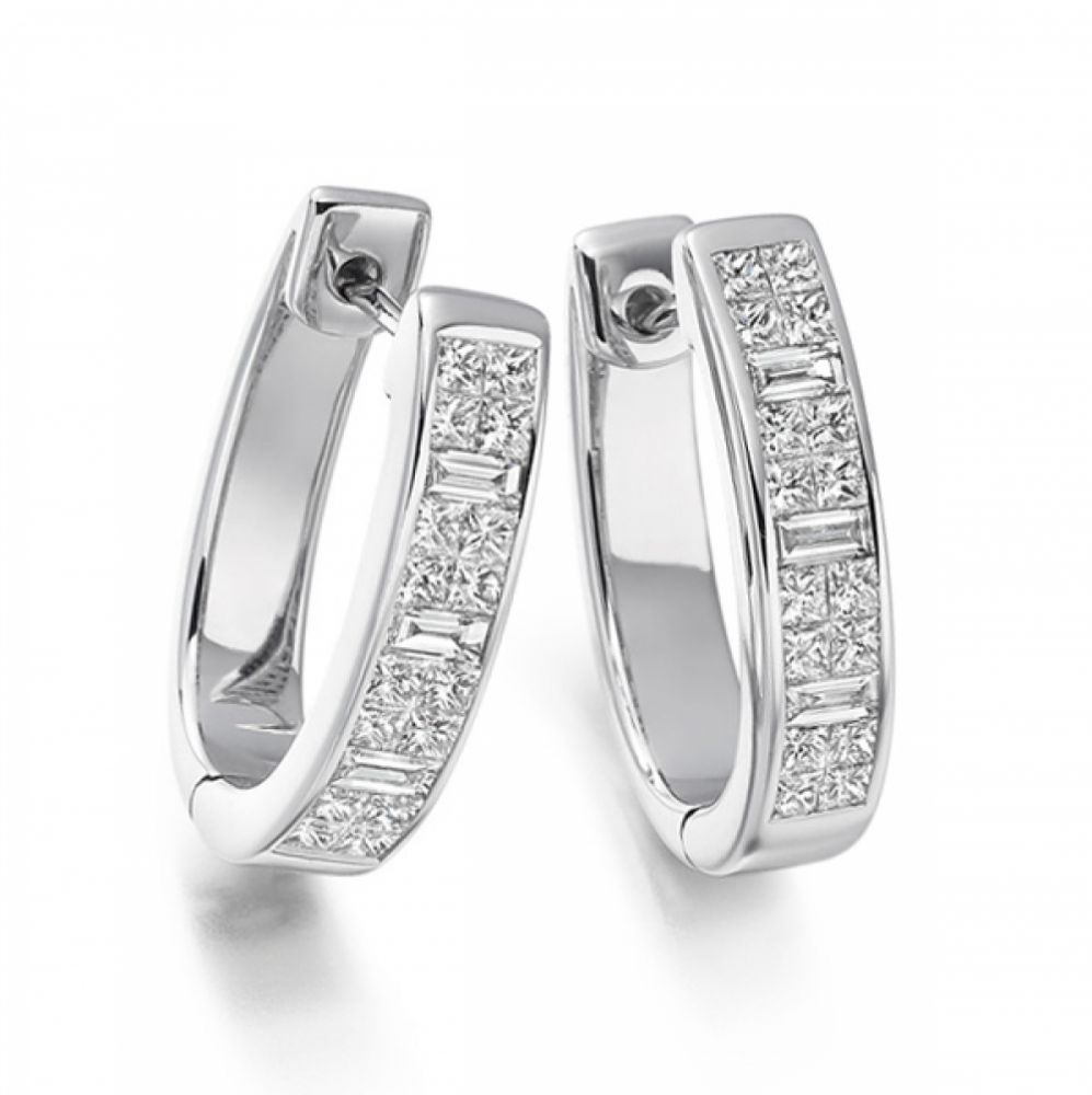 1.35cts Princess & Baguette Diamond Hoop Earrings