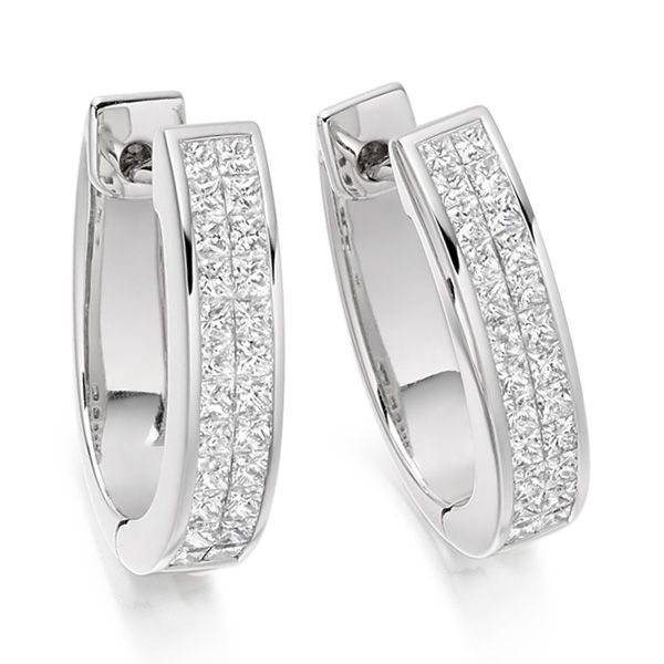 1 Carat 2 Row Princess Diamond Hoop Earrings Main Image