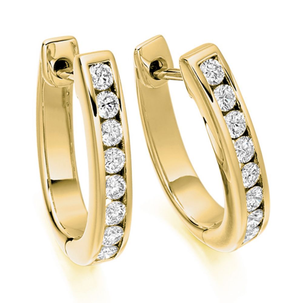 0.55cts Channel Set Round Diamond Hoop Earrings In Yellow Gold 0.55cts Channel Set Round Diamond Hoop Earrings In Yellow Gold