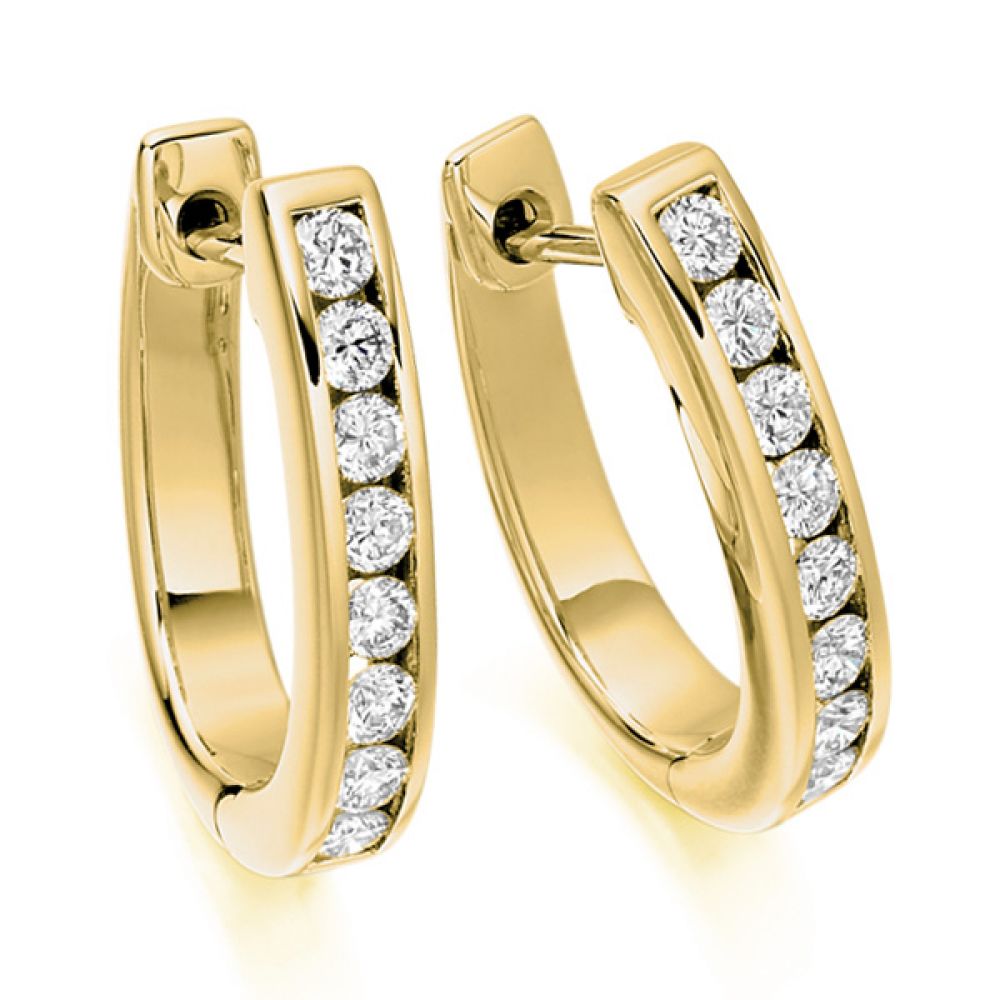 0.55cts Channel Set Round Diamond Hoop Earrings In Yellow Gold