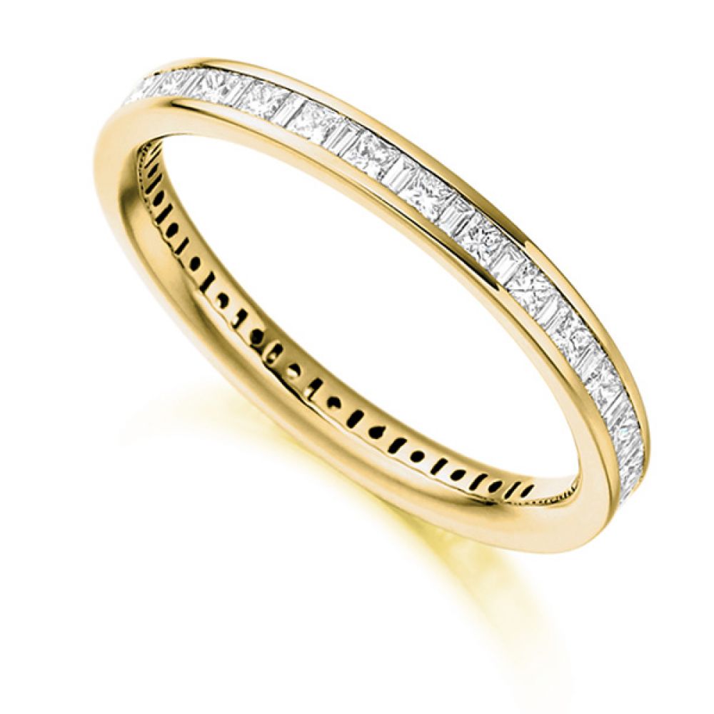 1 Carat Baguette and Princess Diamond Full Eternity Ring In Yellow Gold